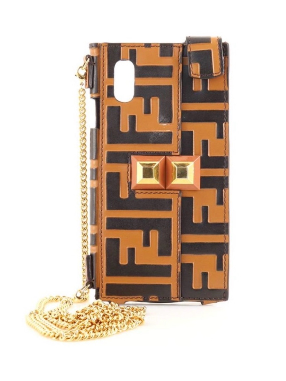 Fendi Brown Black Zucca Leather Bag  iPhone Case Bag Gold Strap X/XS & More - Picture 5 of 15